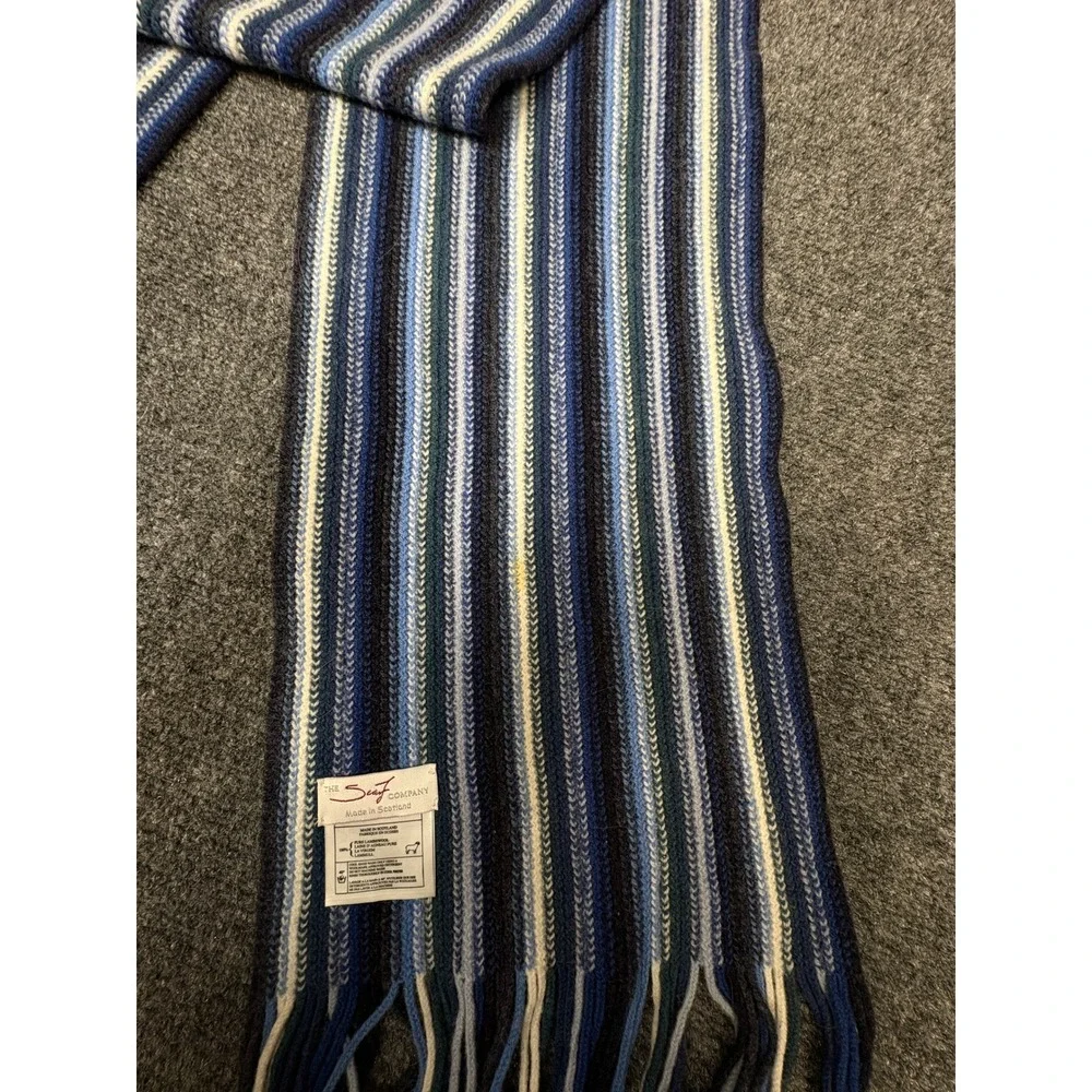 The Scarf Company Scarf Unisex OS Blue Striped Pure Lambswool Made in Scotland